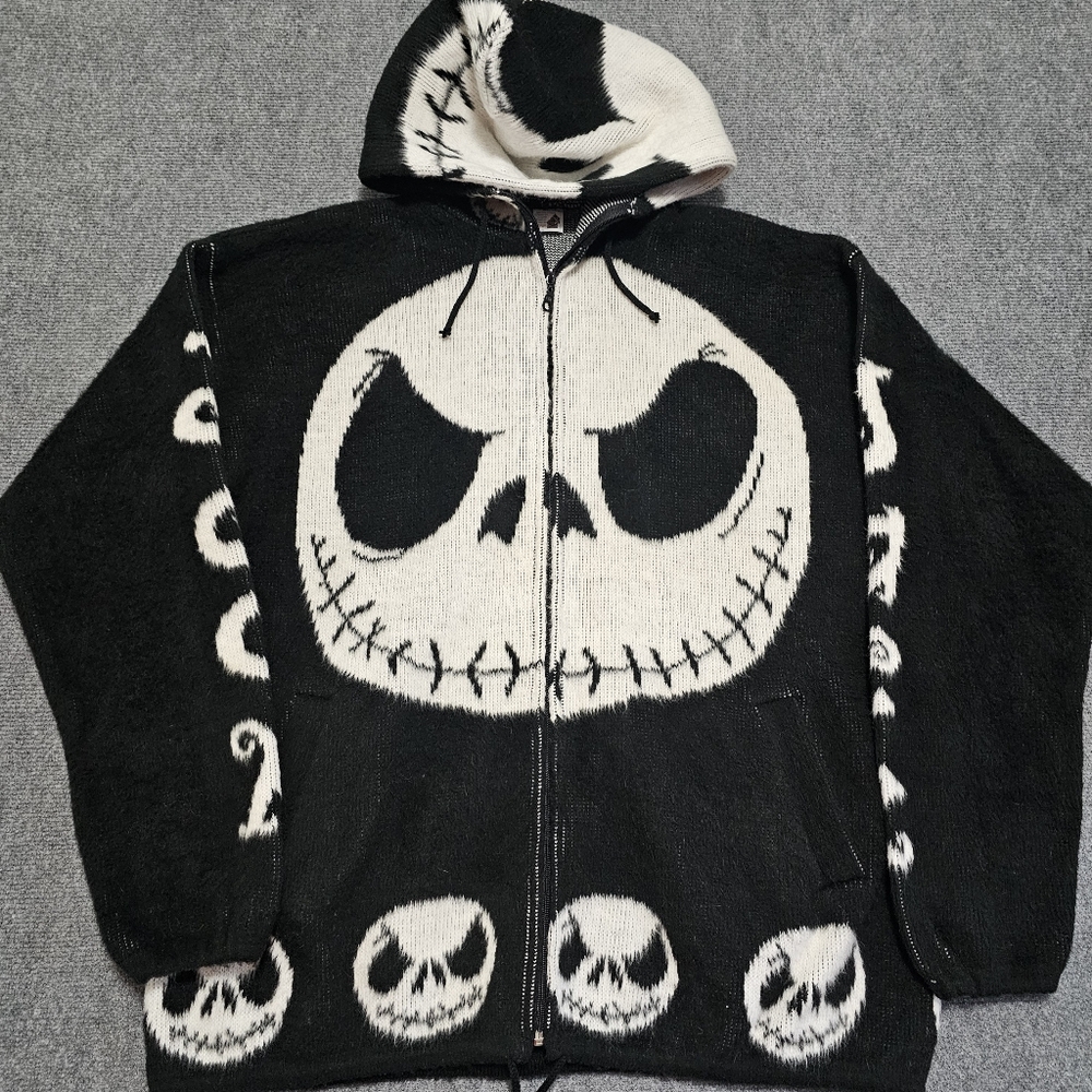 Tuntaquimba Artesanias Jack Skellington Mens Wool Zip Up Hoodie Jacket Ecuador - Picture 14 of 14